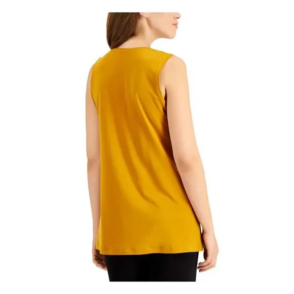 EILEEN FISHER Womens Gold Stretch Crew Neck Tunic Top S - Picture 2 of 4
